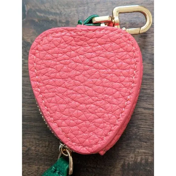 Cute Strawberry Coin Purse Charm AirTag Holder Pouch Zipper Faux Leather Trendy - Picture 7 of 8